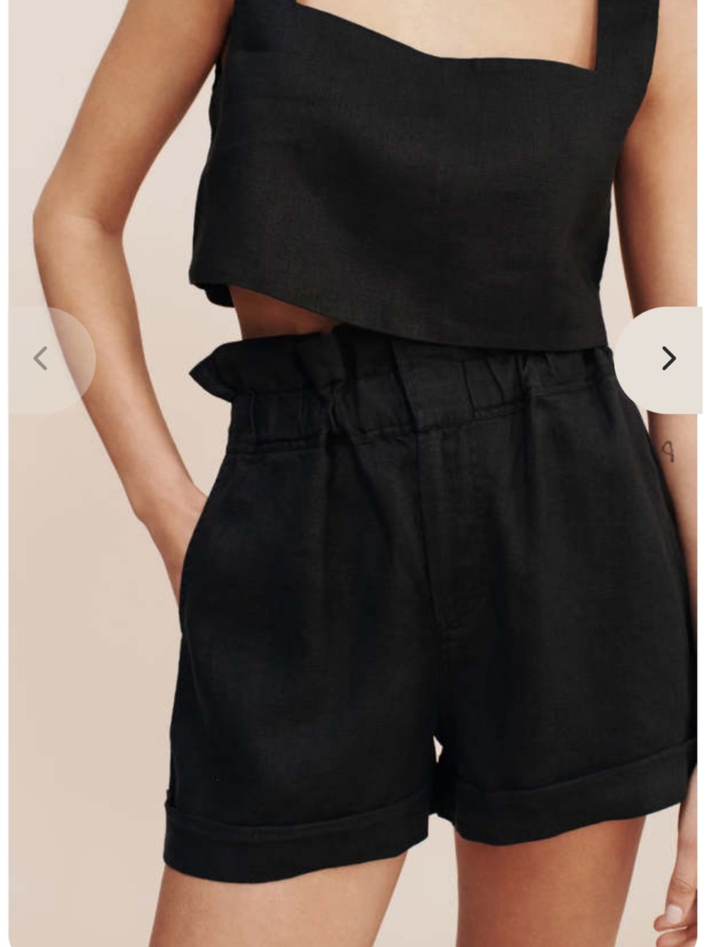 🇮🇳 POSSE Ducky Black Linen High-Waist Paperbag Shorts